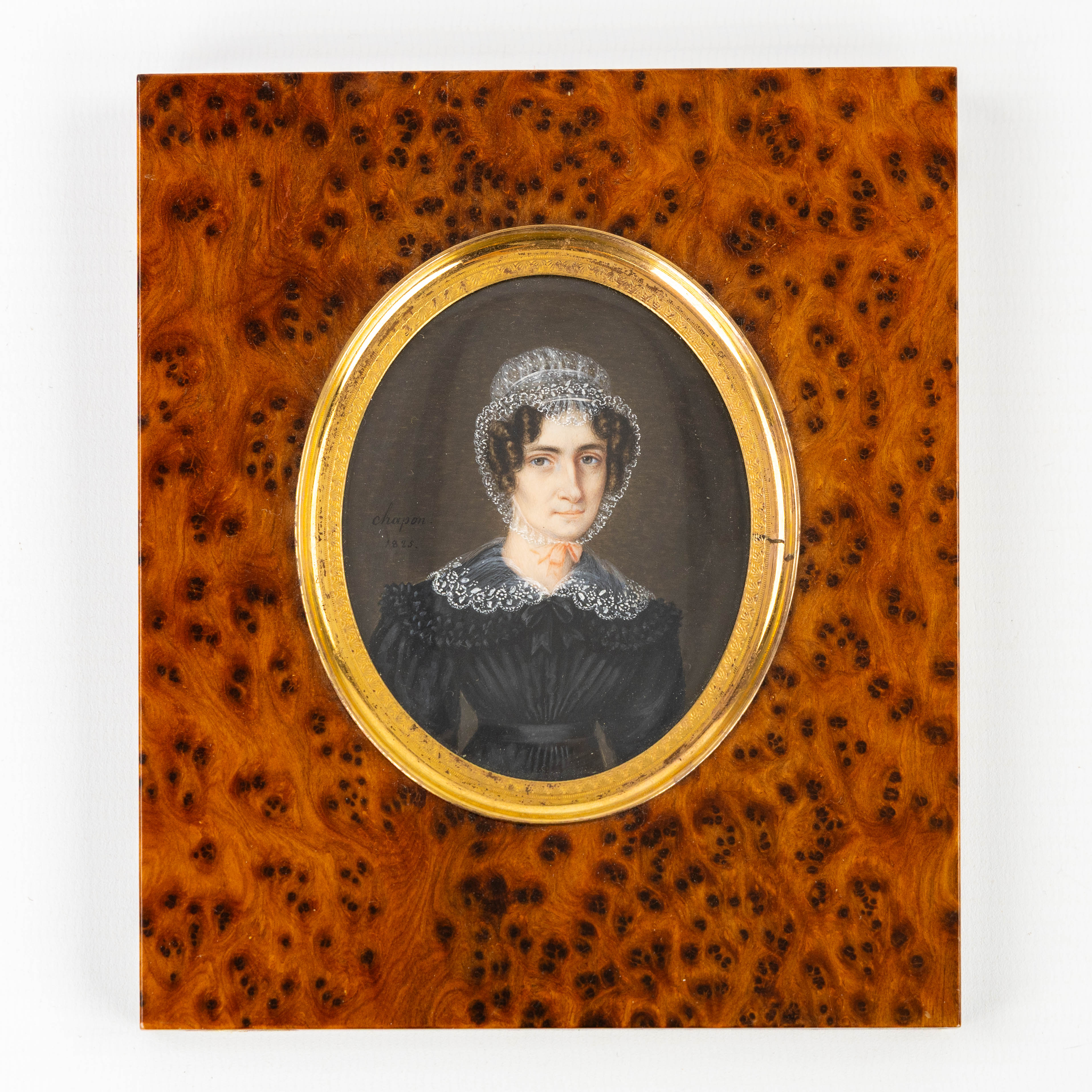 Hippolyte Chapon (c.1790–?) 'Portrait of a Lady', a miniature painting (1825). (L:6.5 x H:8 cm)